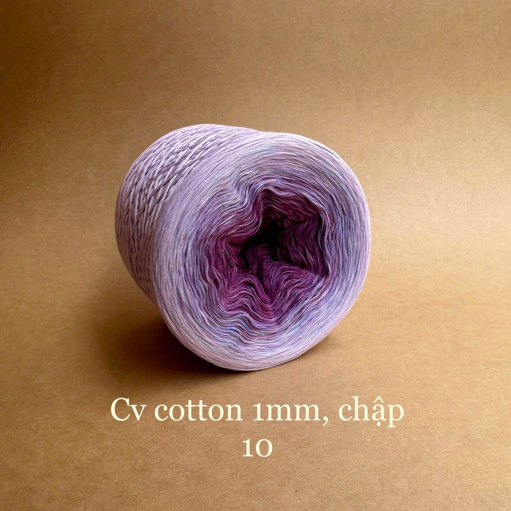 Cầu vồng cotton 1mm, tone màu loang Ombre, sợi chập đan móc áo, váy, khăn