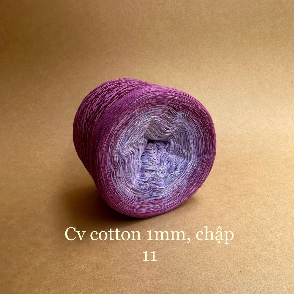 Cầu vồng cotton 1mm, tone màu loang Ombre, sợi chập đan móc áo, váy, khăn