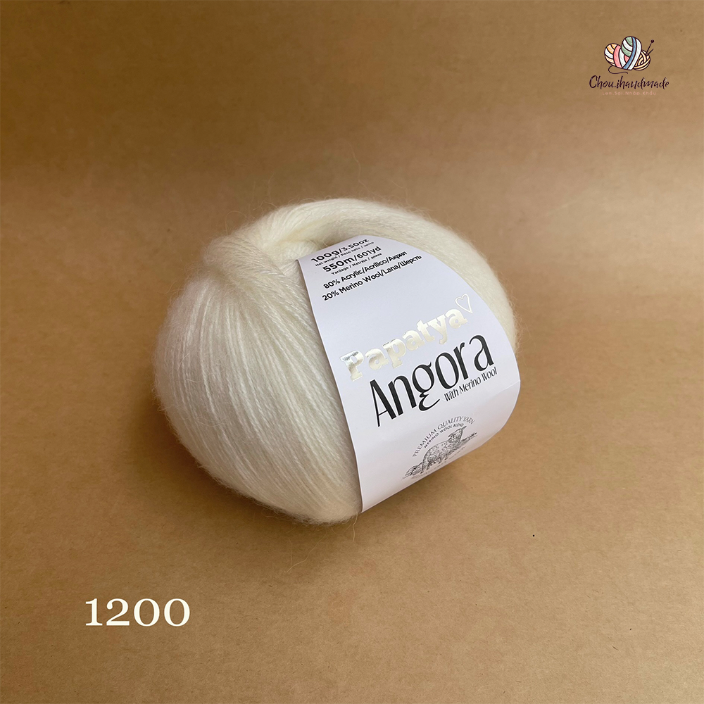 Len lông cừu Angora - Papatya, 100g - 550m, dùng để đan móc