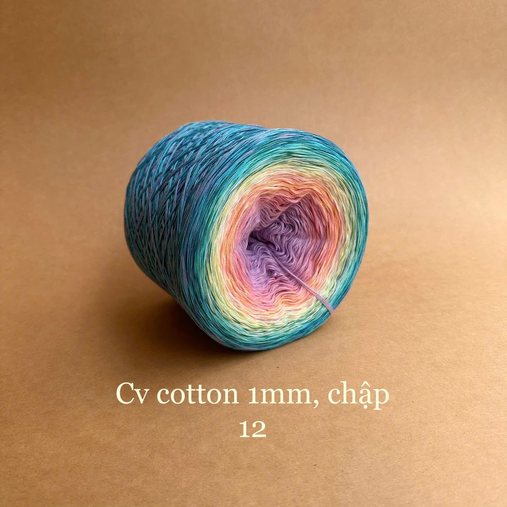 Cầu vồng cotton 1mm, sợi chập đan móc áo, váy, khăn