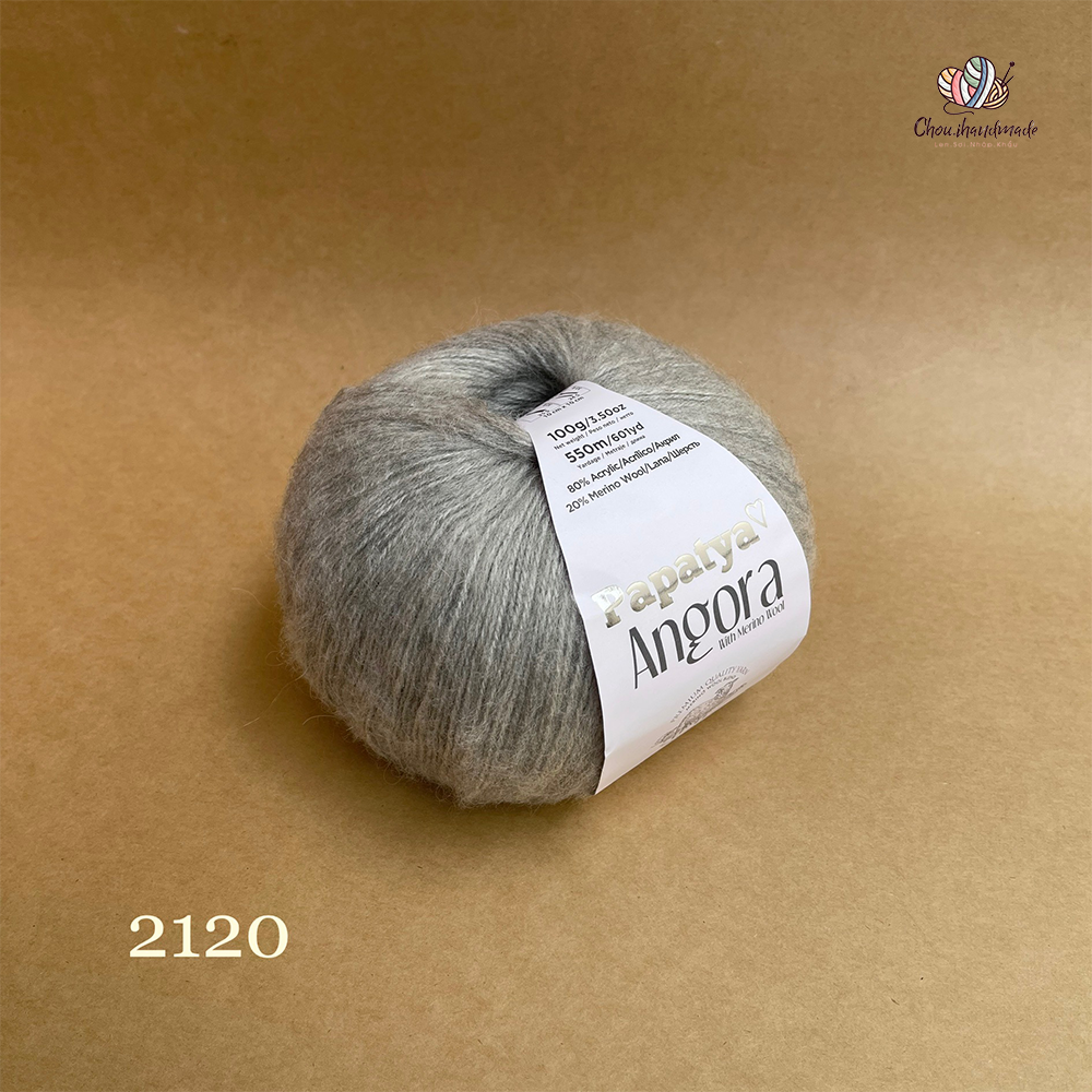 Len lông cừu Angora - Papatya, 100g - 550m, dùng để đan móc