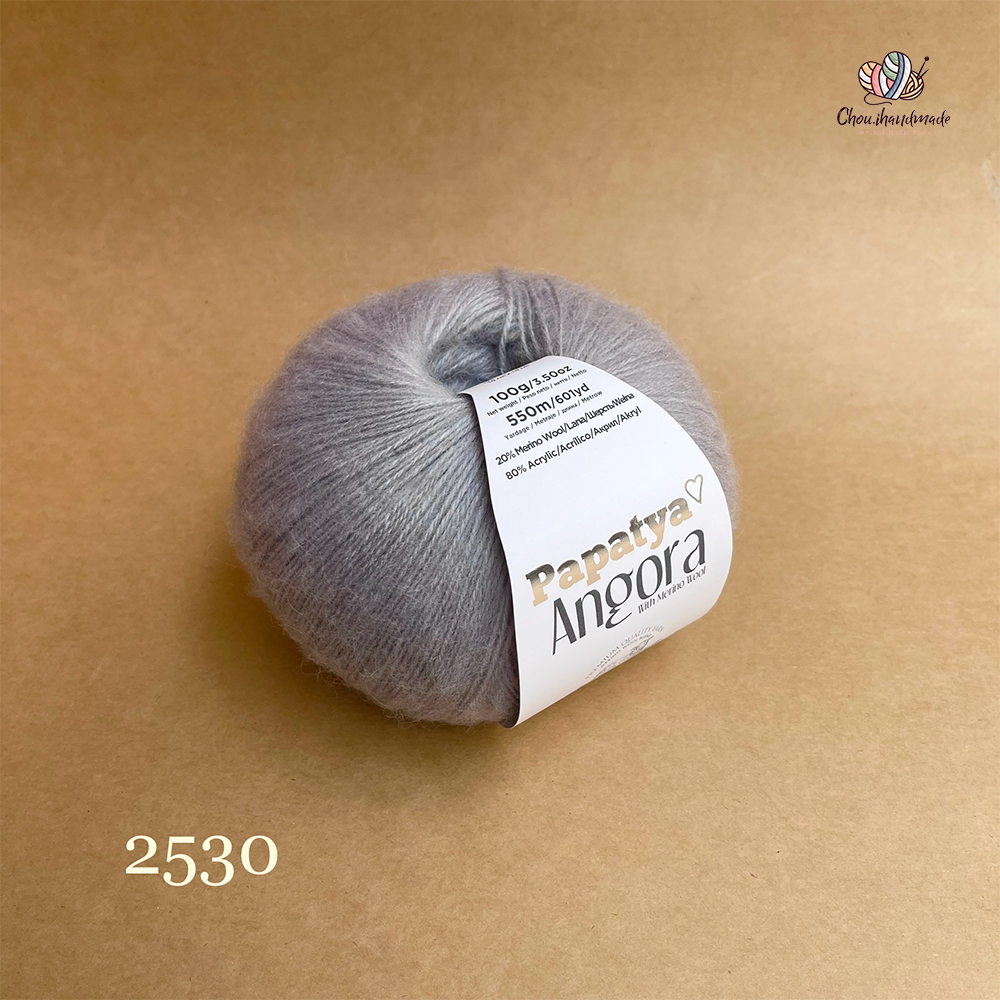 Len lông cừu Angora - Papatya, 100g - 550m, dùng để đan móc