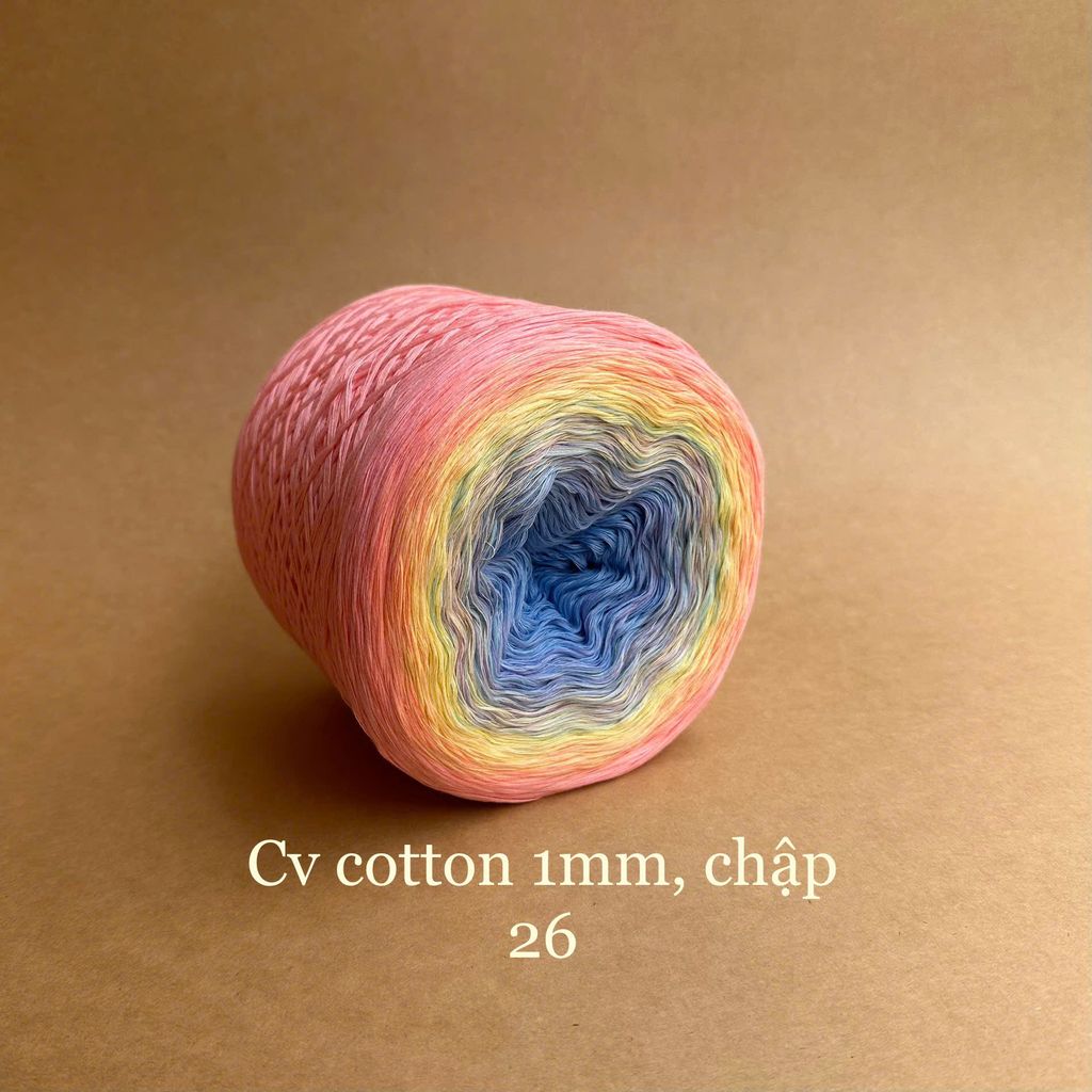 Cầu vồng cotton 1mm, sợi chập đan móc áo, váy, khăn