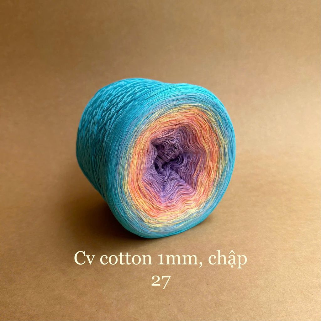 Cầu vồng cotton 1mm, sợi chập đan móc áo, váy, khăn