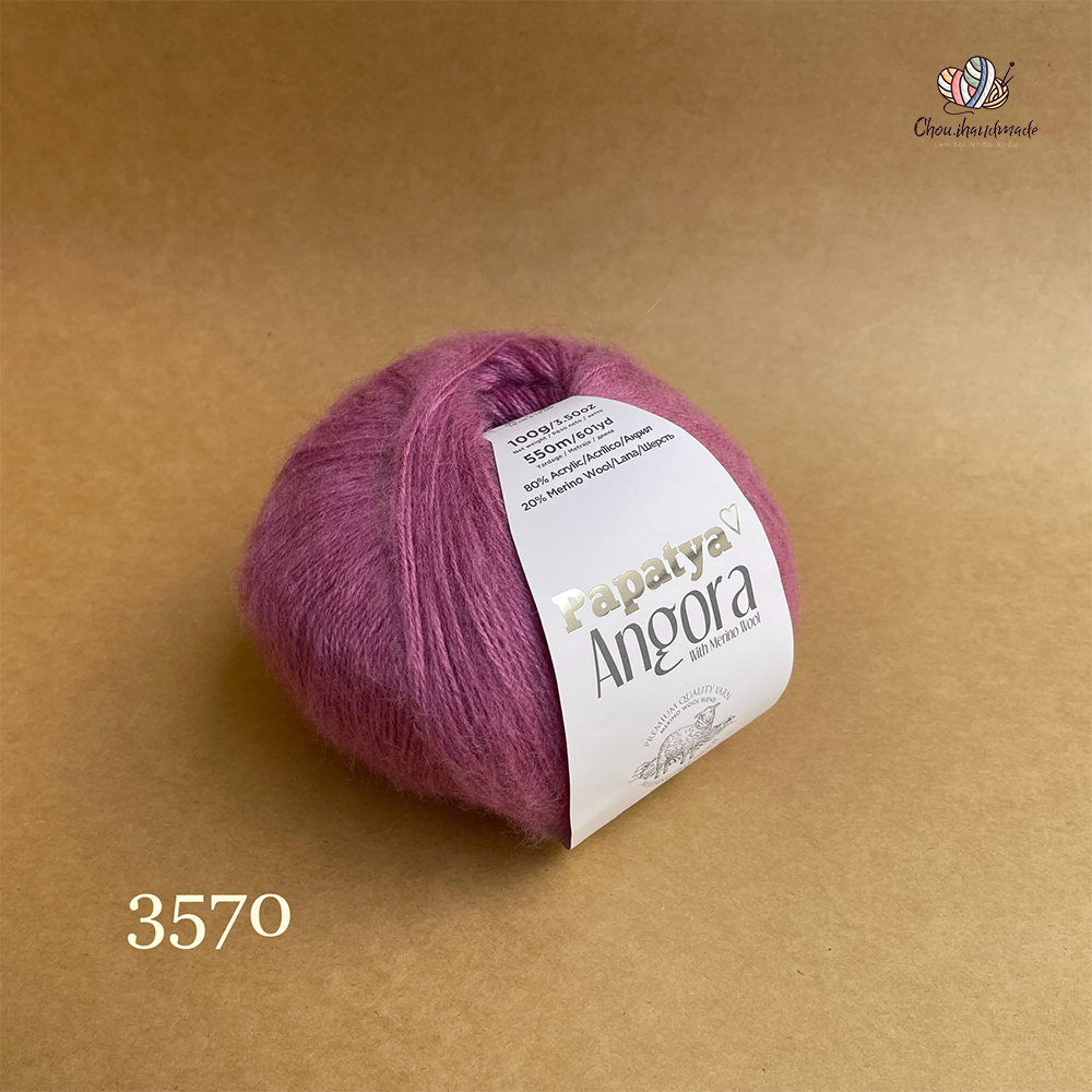 Len lông cừu Angora - Papatya, 100g - 550m, dùng để đan móc