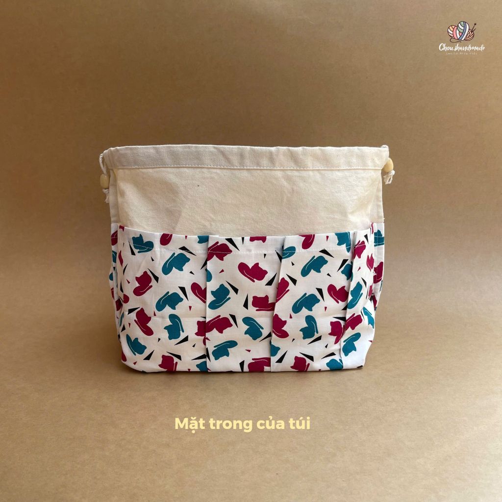 Lót túi dây rút, có ngăn túi, chất liệu vải cotton, dùng cho túi, ví đan móc thủ công