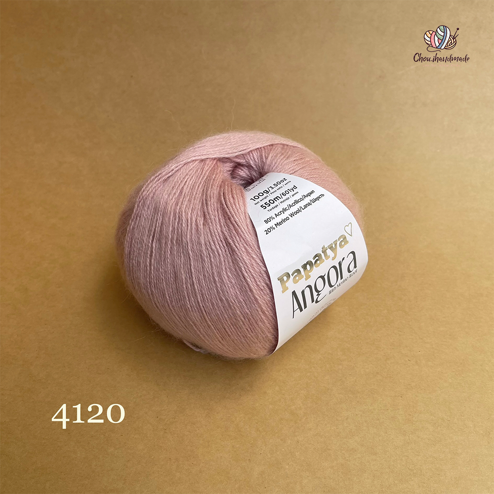 Len lông cừu Angora - Papatya, 100g - 550m, dùng để đan móc