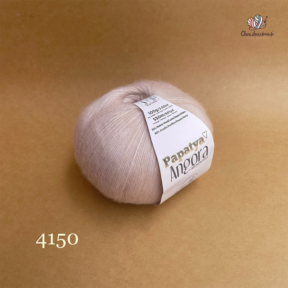 Len lông cừu Angora - Papatya, 100g - 550m, dùng để đan móc