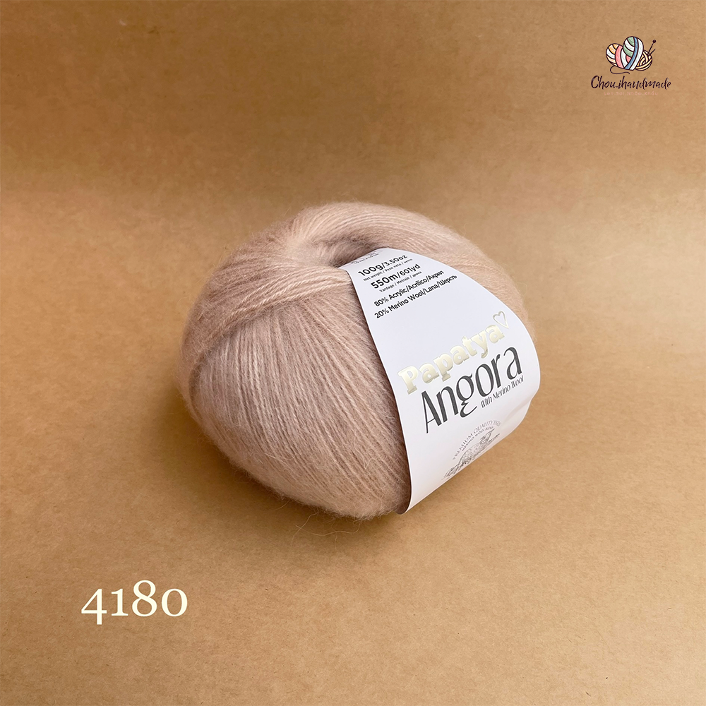 Len lông cừu Angora - Papatya, 100g - 550m, dùng để đan móc