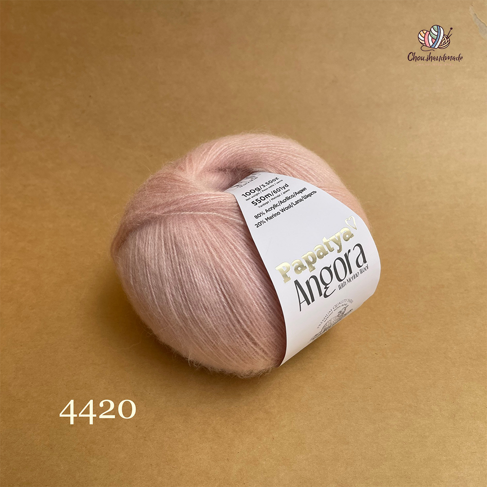 Len lông cừu Angora - Papatya, 100g - 550m, dùng để đan móc
