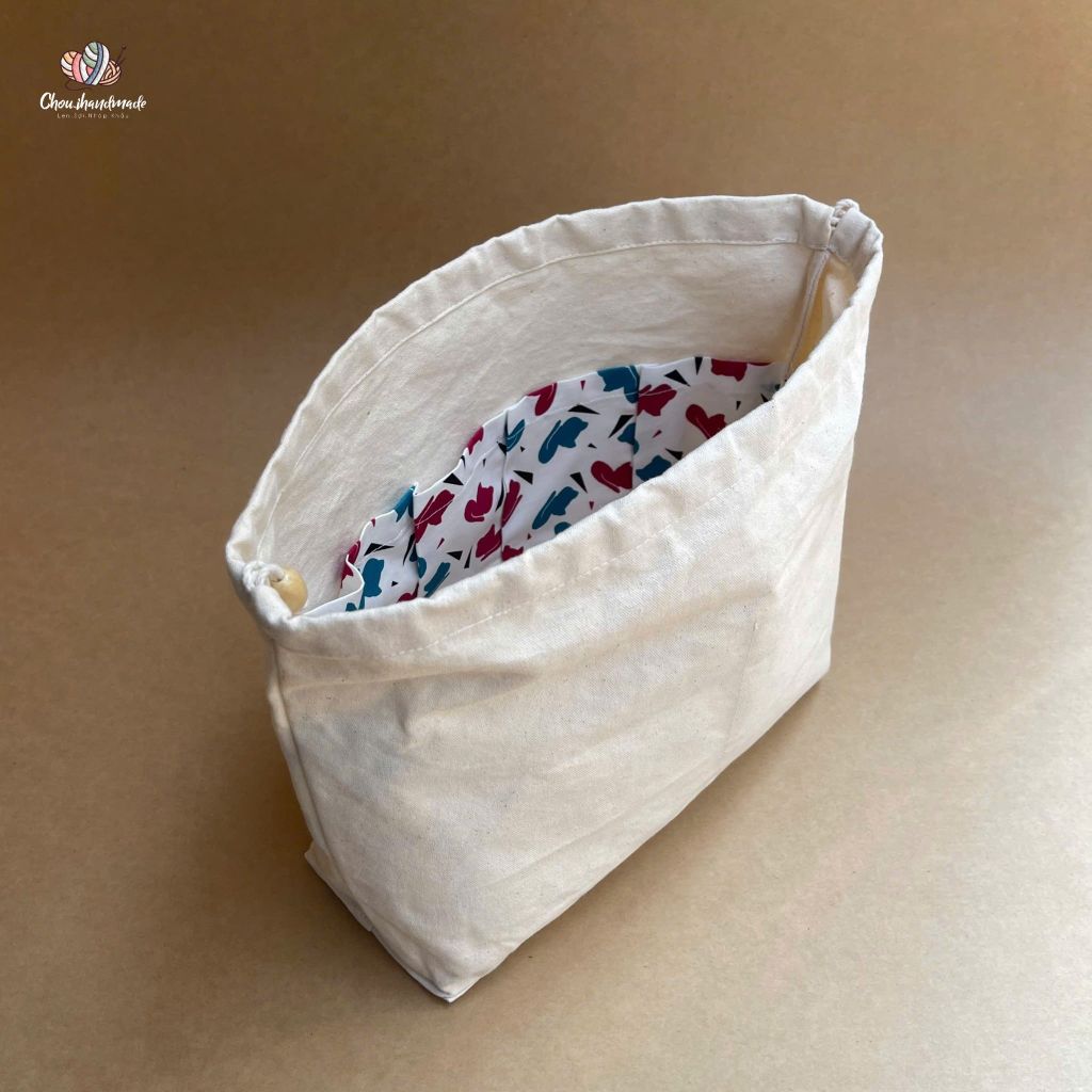 Lót túi dây rút, có ngăn túi, chất liệu vải cotton, dùng cho túi, ví đan móc thủ công