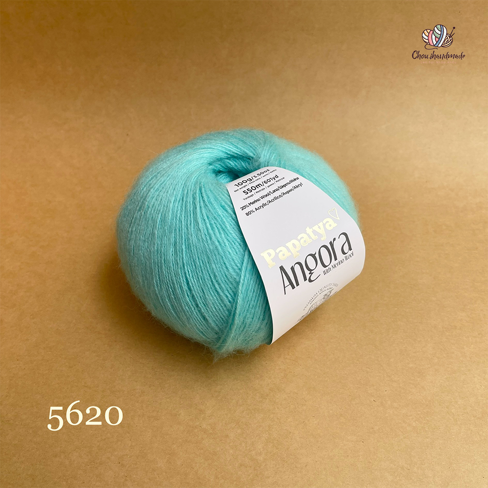 Len lông cừu Angora - Papatya, 100g - 550m, dùng để đan móc