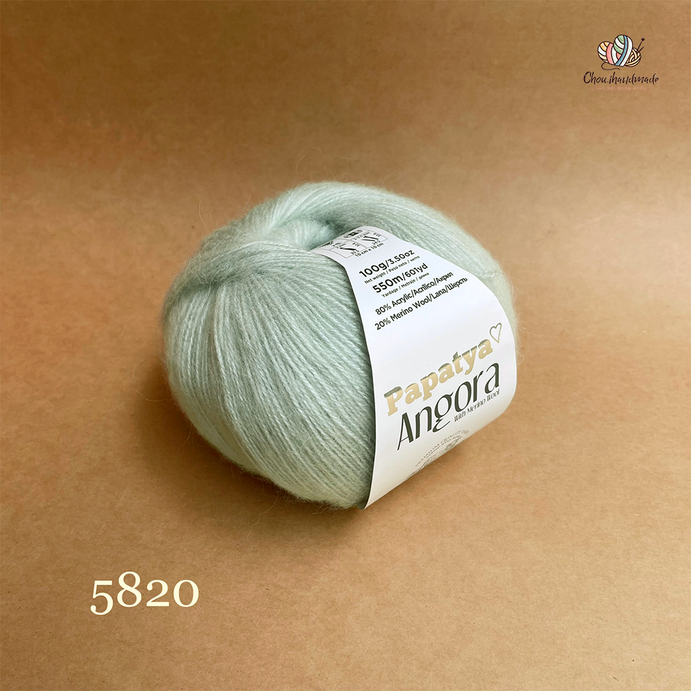 Len lông cừu Angora - Papatya, 100g - 550m, dùng để đan móc