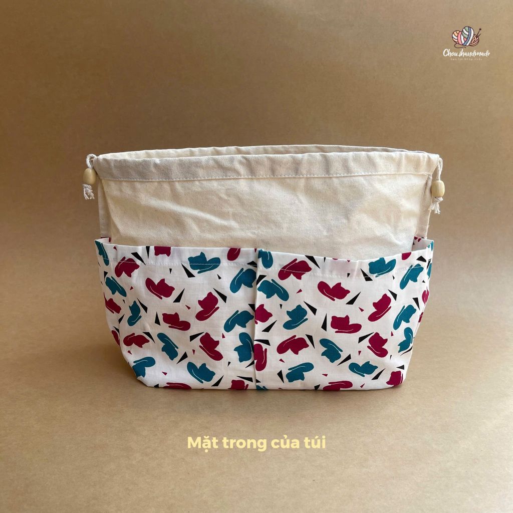 Lót túi dây rút, có ngăn túi, chất liệu vải cotton, dùng cho túi, ví đan móc thủ công