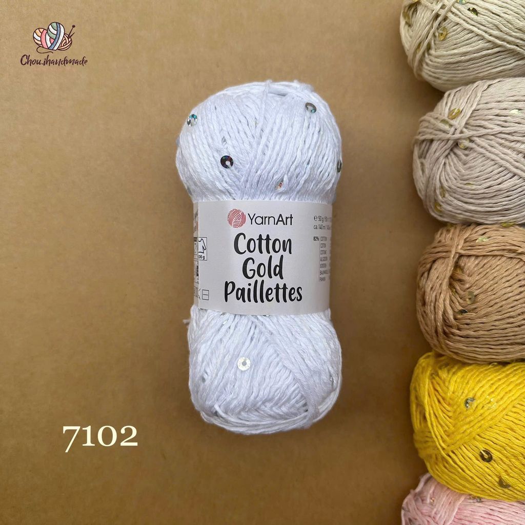 Sợi Cotton Gold Paillettes - Yarnart, 50g-140m, đan móc áo, váy, khăn