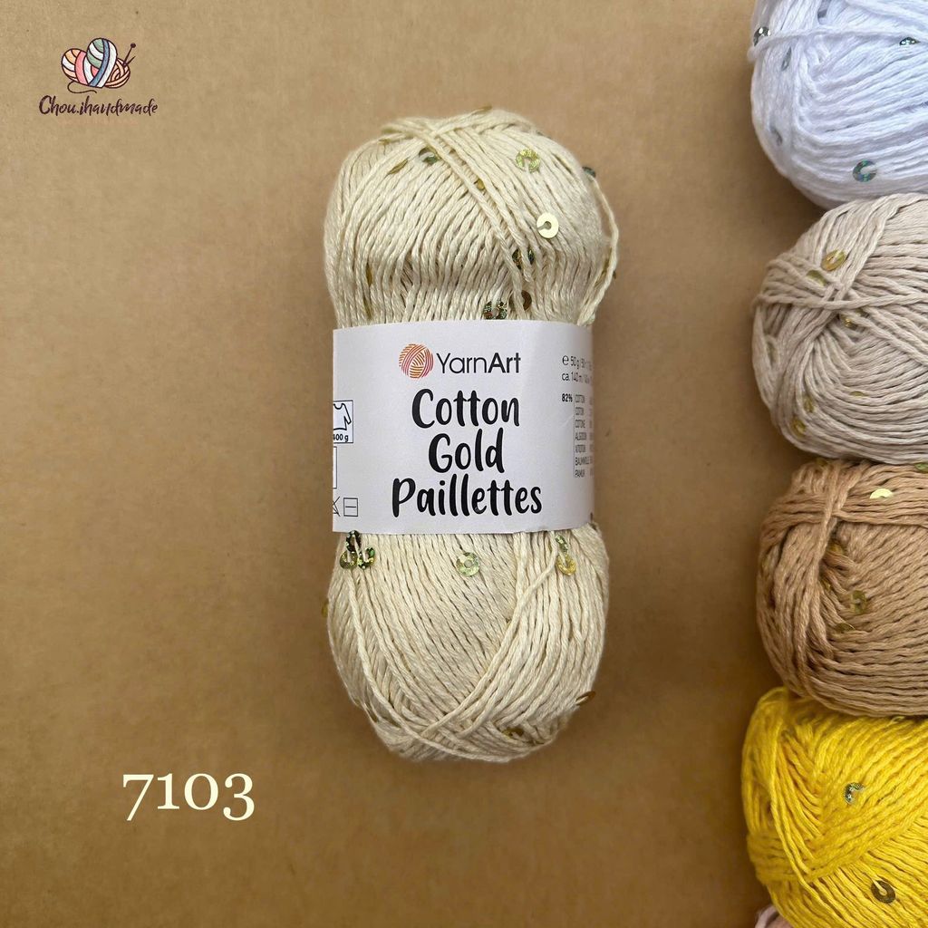 Sợi Cotton Gold Paillettes - Yarnart, 50g-140m, đan móc áo, váy, khăn