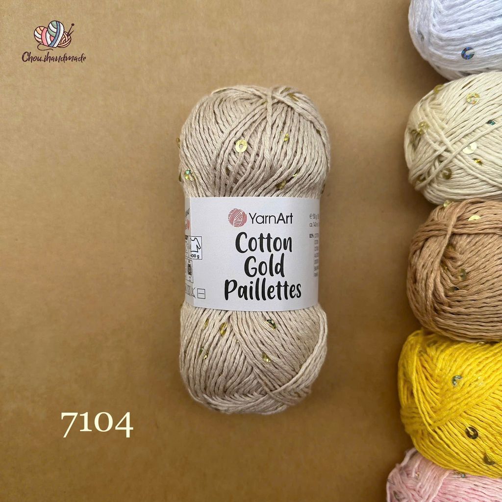 Sợi Cotton Gold Paillettes - Yarnart, 50g-140m, đan móc áo, váy, khăn