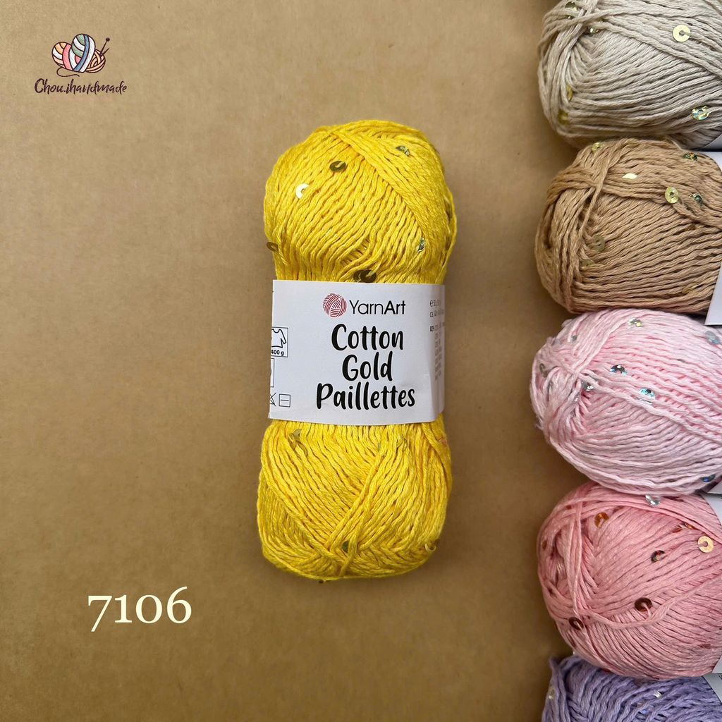 Sợi Cotton Gold Paillettes - Yarnart, 50g-140m, đan móc áo, váy, khăn