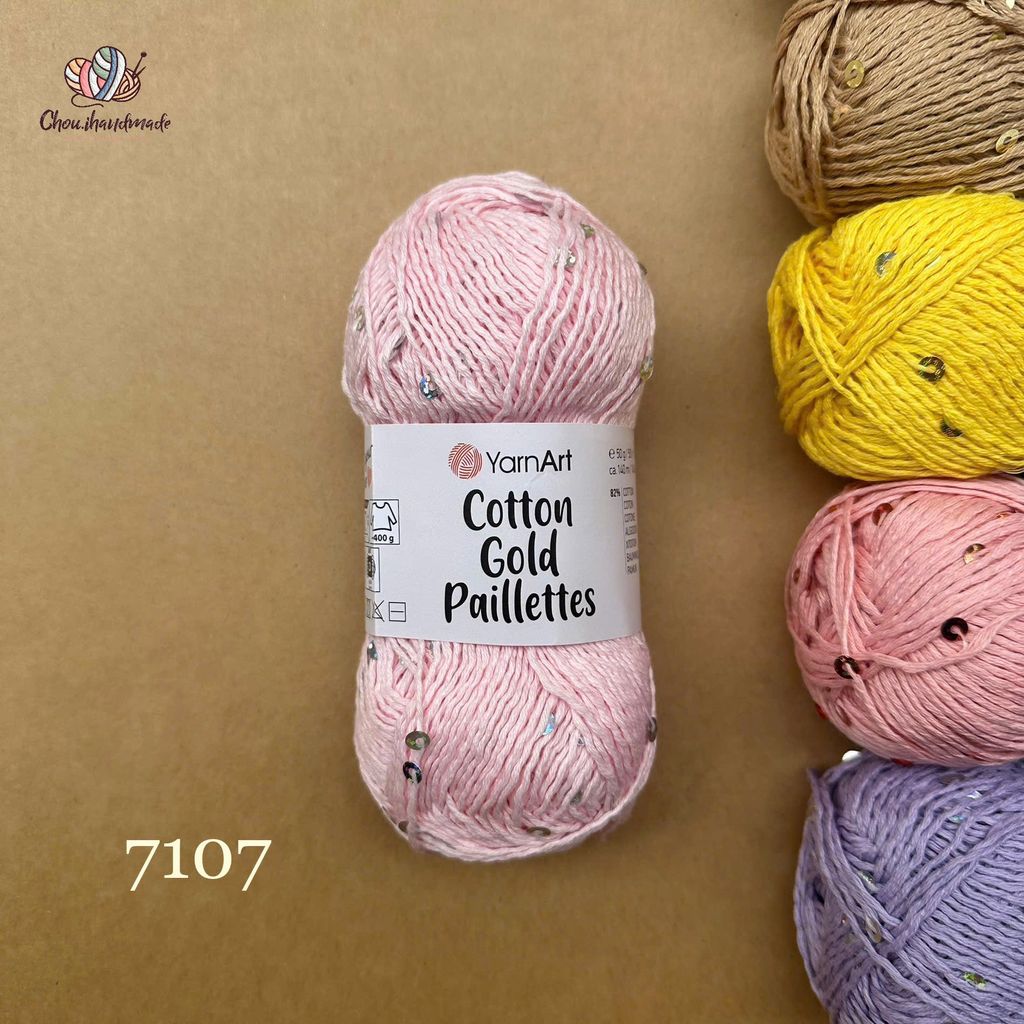 Sợi Cotton Gold Paillettes - Yarnart, 50g-140m, đan móc áo, váy, khăn