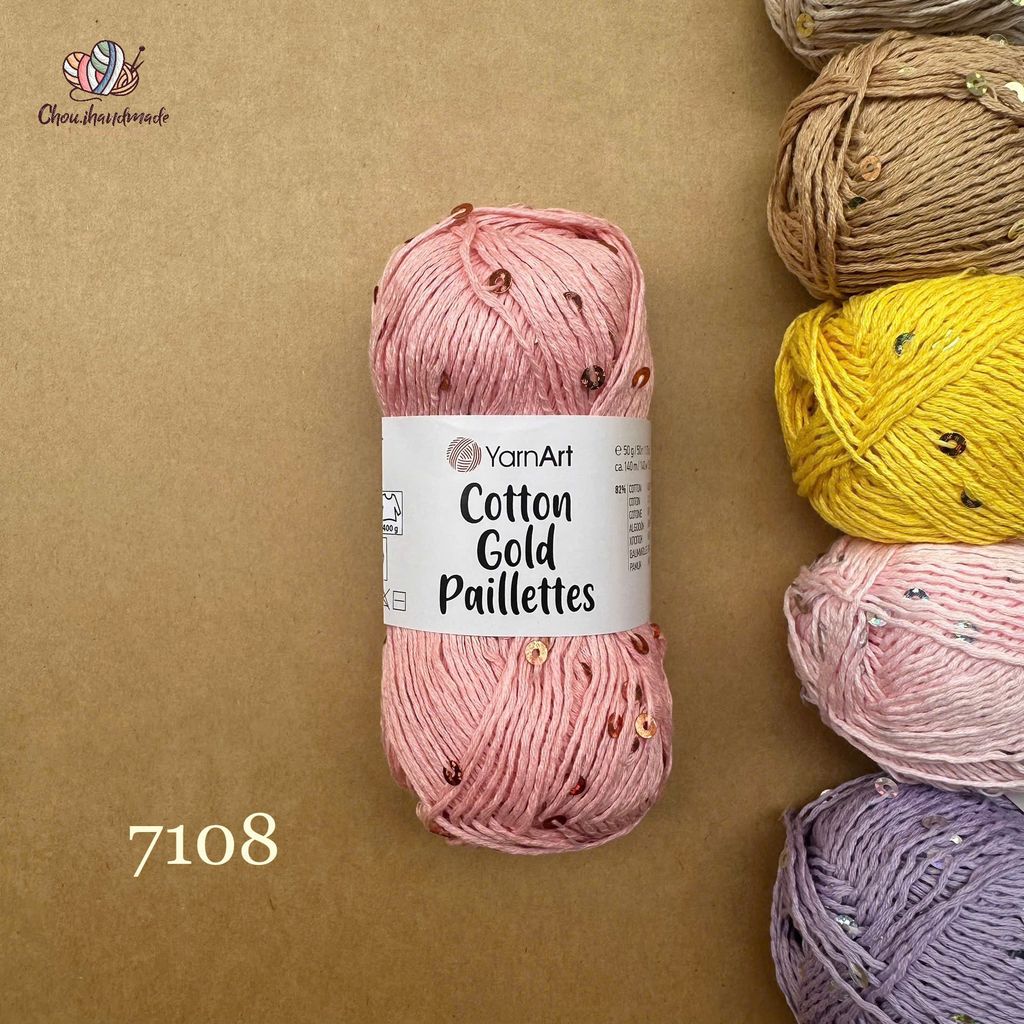 Sợi Cotton Gold Paillettes - Yarnart, 50g-140m, đan móc áo, váy, khăn