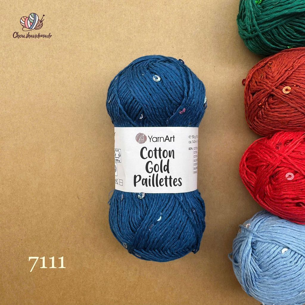 Sợi Cotton Gold Paillettes - Yarnart, 50g-140m, đan móc áo, váy, khăn