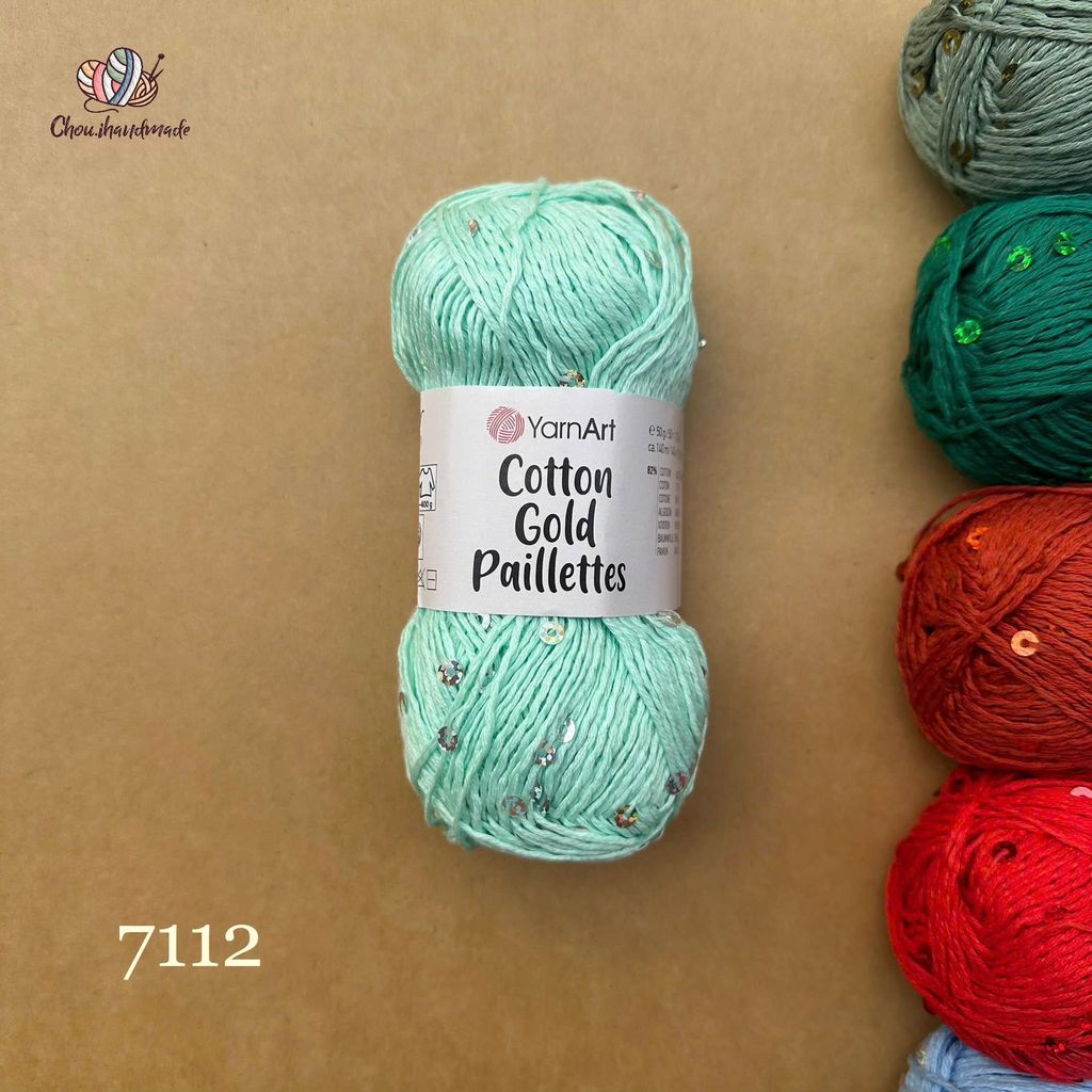Sợi Cotton Gold Paillettes - Yarnart, 50g-140m, đan móc áo, váy, khăn