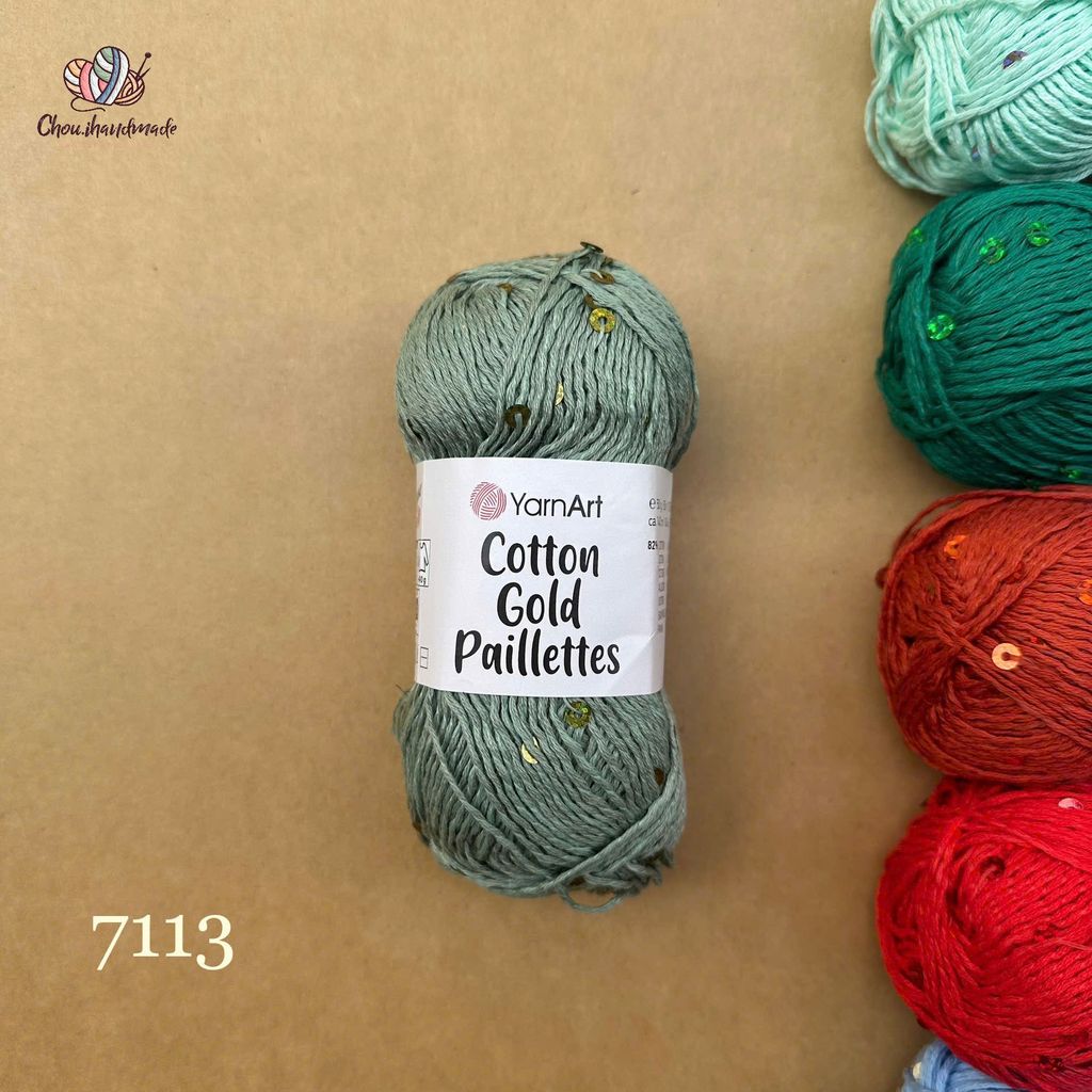 Sợi Cotton Gold Paillettes - Yarnart, 50g-140m, đan móc áo, váy, khăn