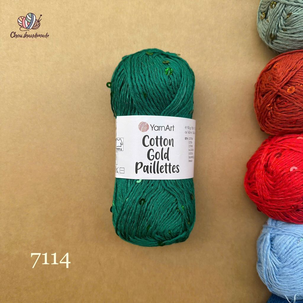 Sợi Cotton Gold Paillettes - Yarnart, 50g-140m, đan móc áo, váy, khăn