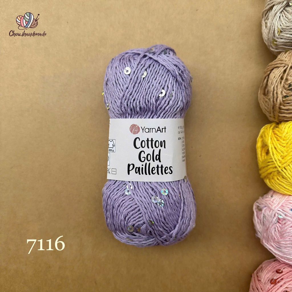 Sợi Cotton Gold Paillettes - Yarnart, 50g-140m, đan móc áo, váy, khăn