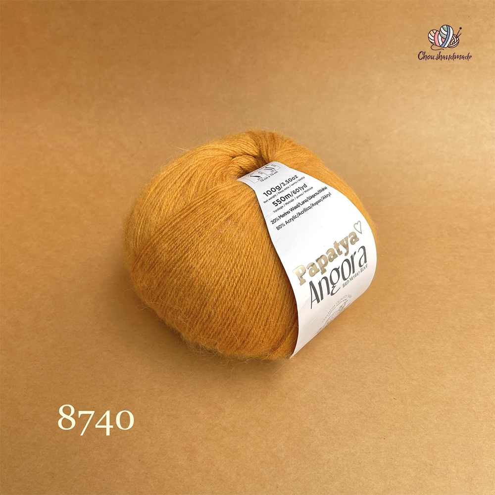 Len lông cừu Angora - Papatya, 100g - 550m, dùng để đan móc