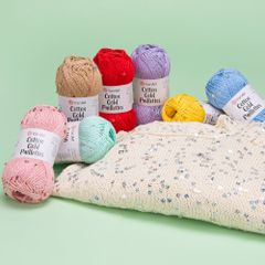 Sợi Cotton Gold Paillettes - Yarnart, 50g-140m, đan móc áo, váy, khăn