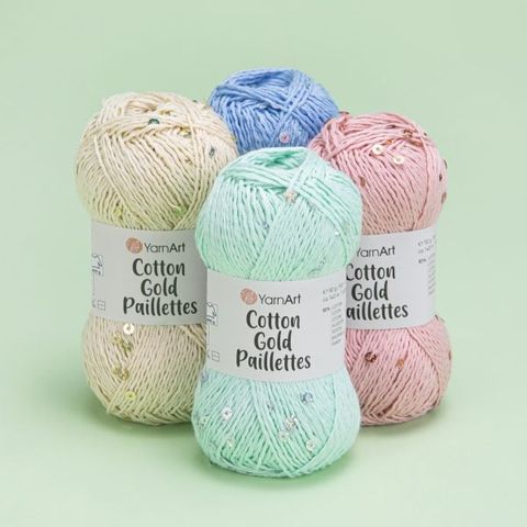 Sợi Cotton Gold Paillettes - Yarnart, 50g-140m, đan móc áo, váy, khăn