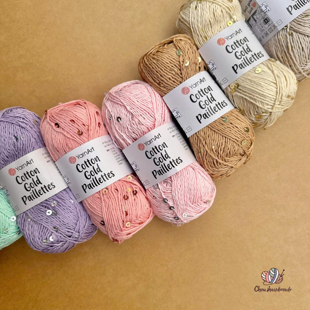 Sợi Cotton Gold Paillettes - Yarnart, 50g-140m, đan móc áo, váy, khăn