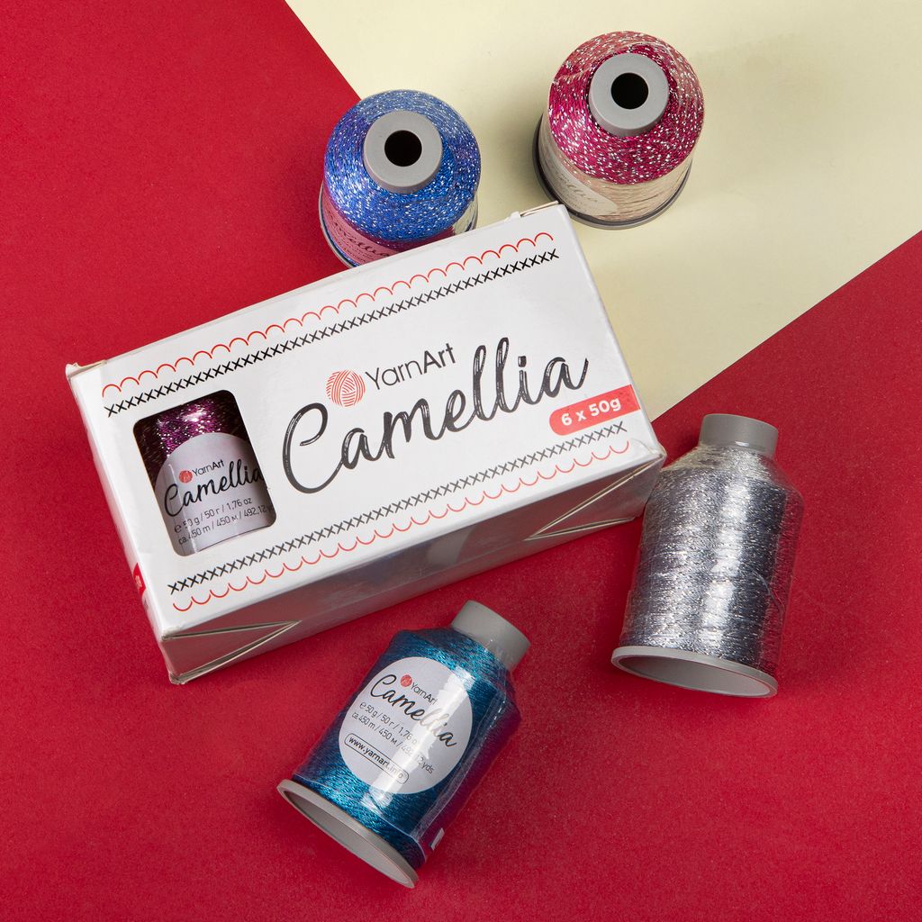 Sợi kim tuyến Camellia New - Yarnart, 50g - 450m, dùng để chập phối, đan móc áo, khăn, nón