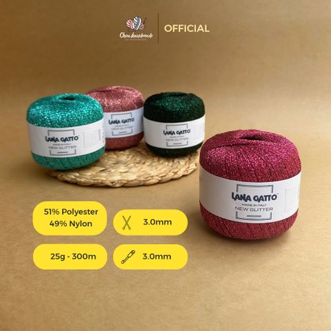 Sợi lấp lánh New Glitter - Lana Gatto, 25g - 300m, dùng để đan móc