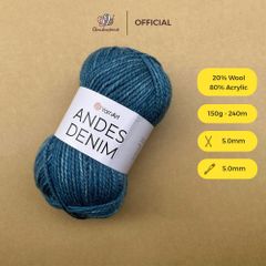Len Andes Denim - Yarnart, 150g - 240m, đan móc áo, váy, khăn, nón