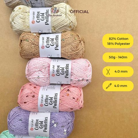 Sợi Cotton Gold Paillettes - Yarnart, 50g-140m, đan móc áo, váy, khăn