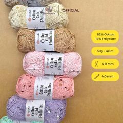 Sợi Cotton Gold Paillettes - Yarnart, 50g-140m, đan móc áo, váy, khăn