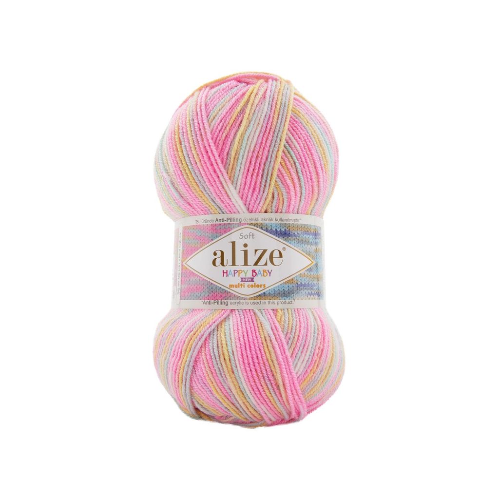 Len chống xù Happy Baby New Multi Colors - Alize Yarns, 100g - 320m, dùng để đan móc áo, váy, khăn