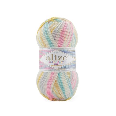 Len chống xù Happy Baby New Multi Colors - Alize Yarns, 100g - 320m, dùng để đan móc áo, váy, khăn