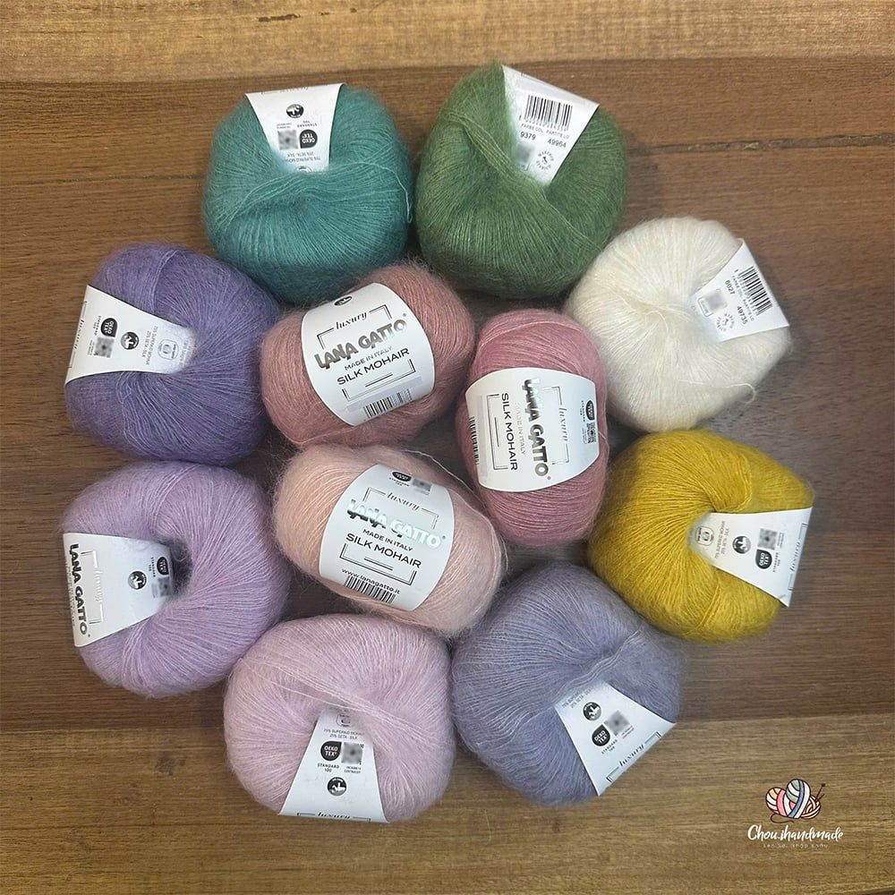 Len Silk Mohair - Lana Gatto, 25g - 212m, dùng để đan móc