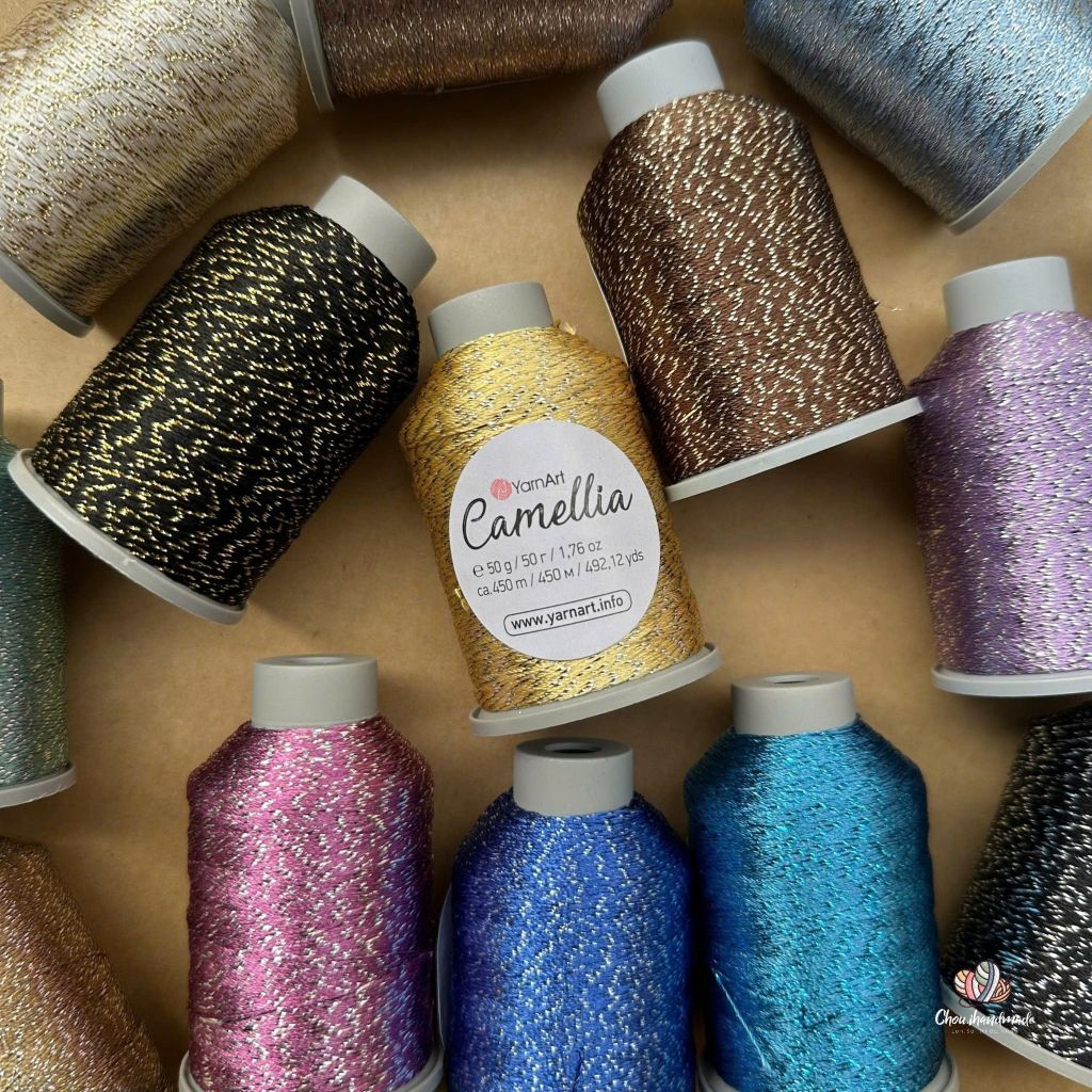 Sợi kim tuyến Camellia New - Yarnart, 50g - 450m, dùng để chập phối, đan móc áo, khăn, nón