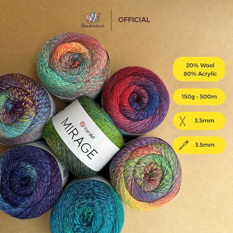 Len loang Mirage - Yarnart, 150g - 500m, đan móc áo, váy, khăn