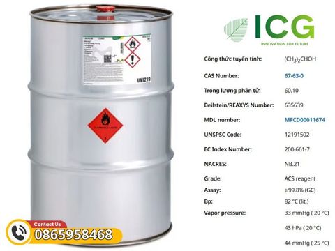  2-Propanol Merck EMSURE ≥99.8% – Dung môi GC CAS 67-63-0 