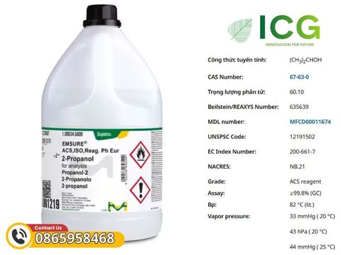  2-Propanol Merck EMSURE ≥99.8% – Dung môi GC CAS 67-63-0 