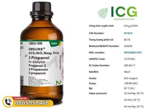  2-Propanol Merck EMSURE ≥99.8% – Dung môi GC CAS 67-63-0 