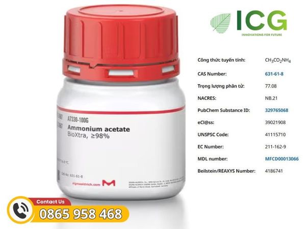  Ammonium acetate - hóa chất tinh khiết cao Merck cho LC-MS | CAS 631-61-8 