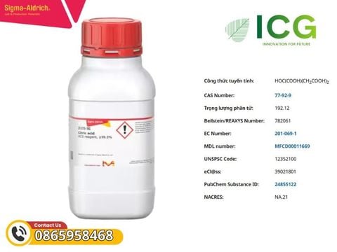  Citric Acid ≥99.5% | Axit hữu cơ Merck CAS 77-92-9 