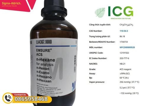  n-Hexane ≥99% (GC), ACS reagent, EMSURE Dung môi tinh khiết Merck 110-54-3 