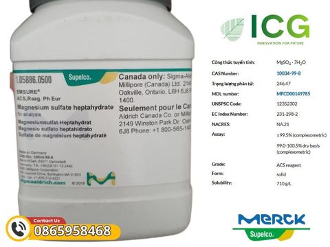  Magnesium sulfate heptahydrate for analysis EMSURE MERCK CAS 10034-99-8 